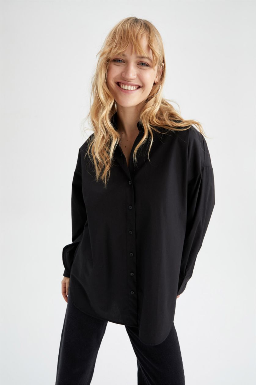 FEMME Noir Oversize Fit Poplin Long Sleeve Shirt