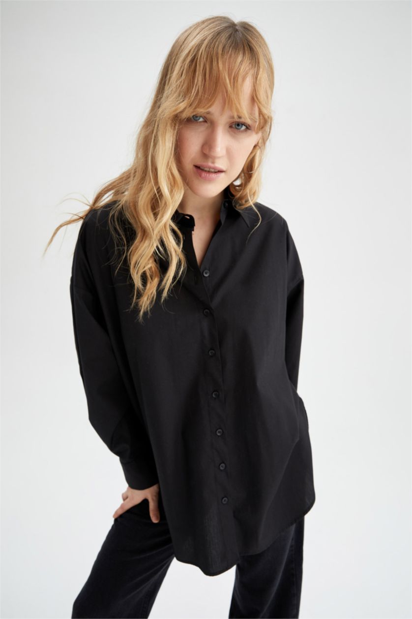 FEMME Noir Oversize Fit Poplin Long Sleeve Shirt