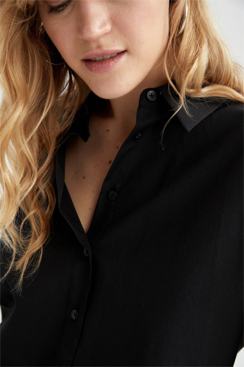 FEMME Noir Oversize Fit Poplin Long Sleeve Shirt