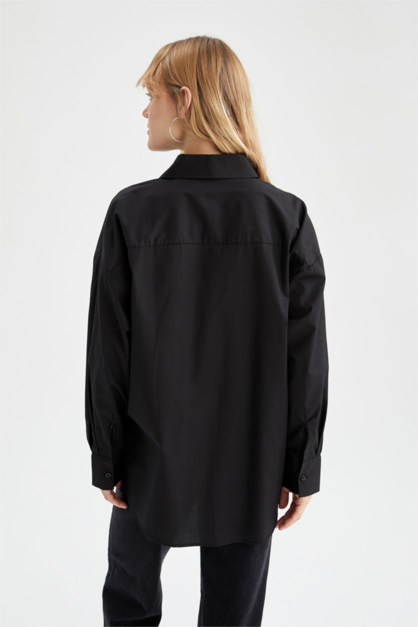 FEMME Noir Oversize Fit Poplin Long Sleeve Shirt