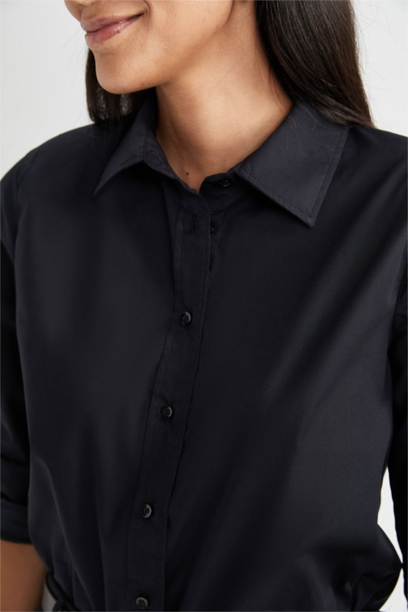 Женская Черный Рубашка оверсайз с длинным рукавом из 100% хлопка
