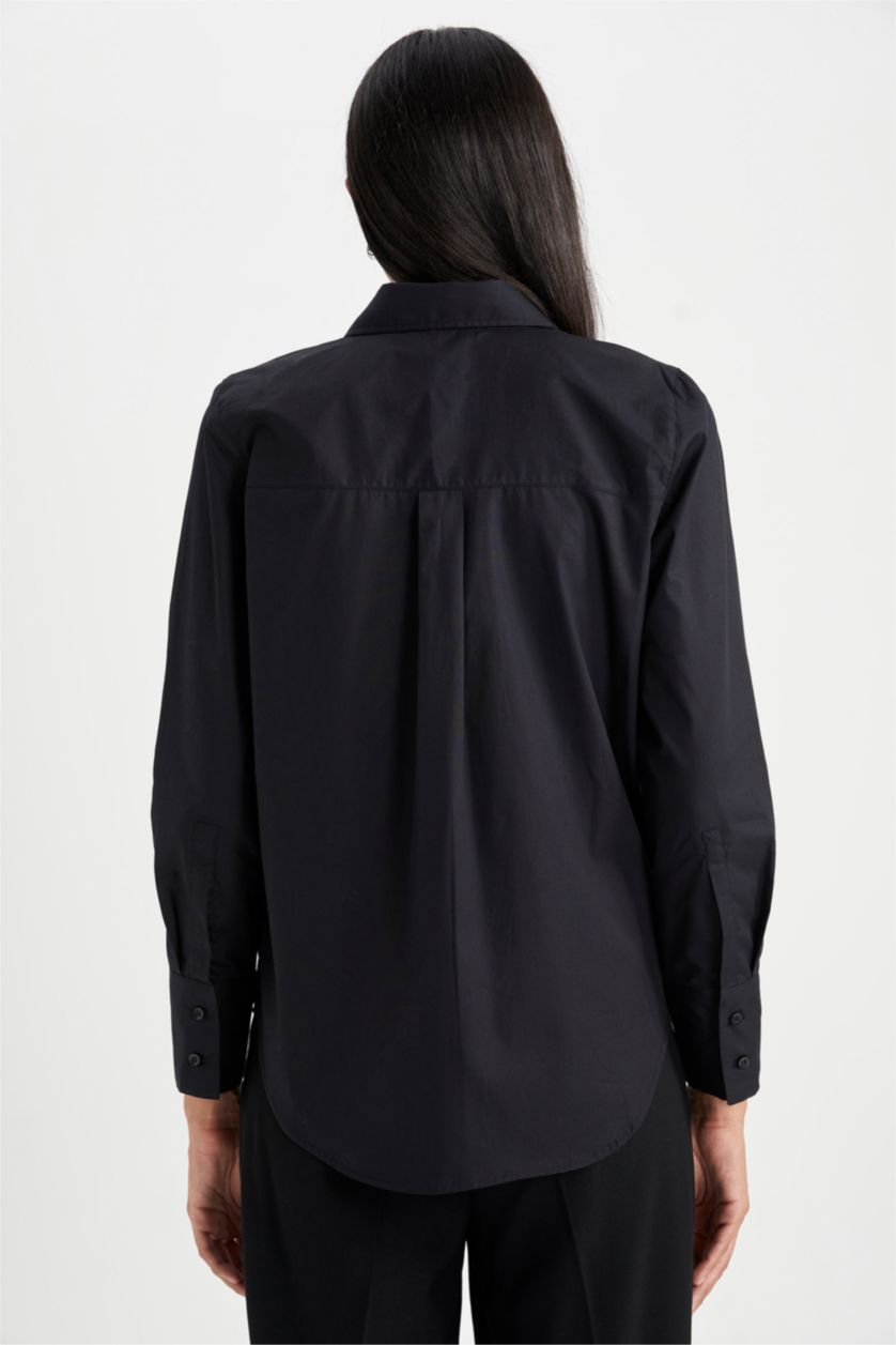 Женская Черный Рубашка оверсайз с длинным рукавом из 100% хлопка
