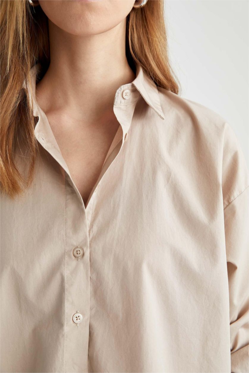 Женщины Слоновая кость Рубашка оверсайз с длинным рукавом из 100% хлопка