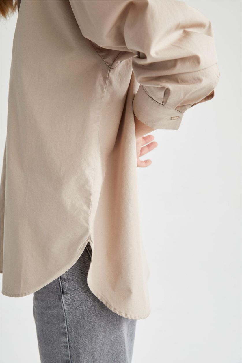 Женщины Слоновая кость Рубашка оверсайз с длинным рукавом из 100% хлопка