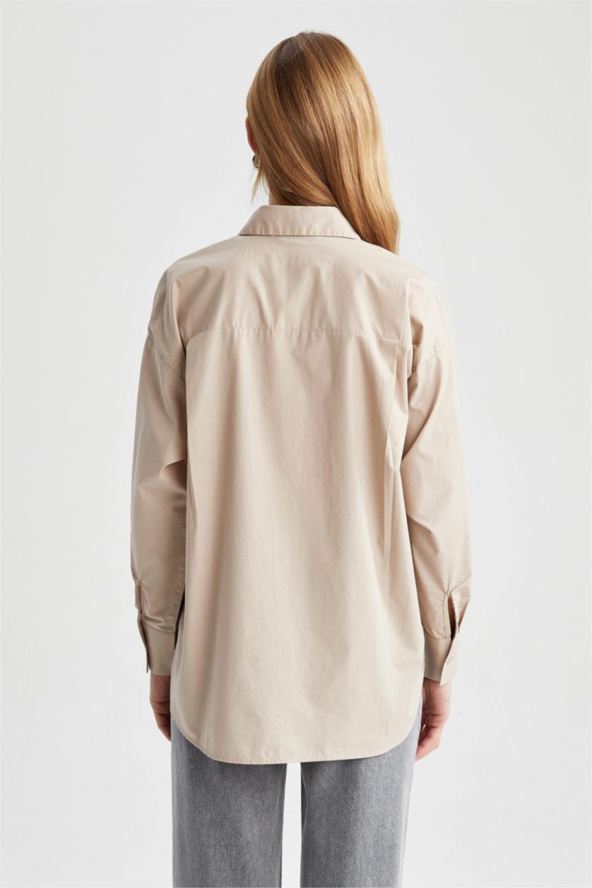 Женщины Слоновая кость Рубашка оверсайз с длинным рукавом из 100% хлопка