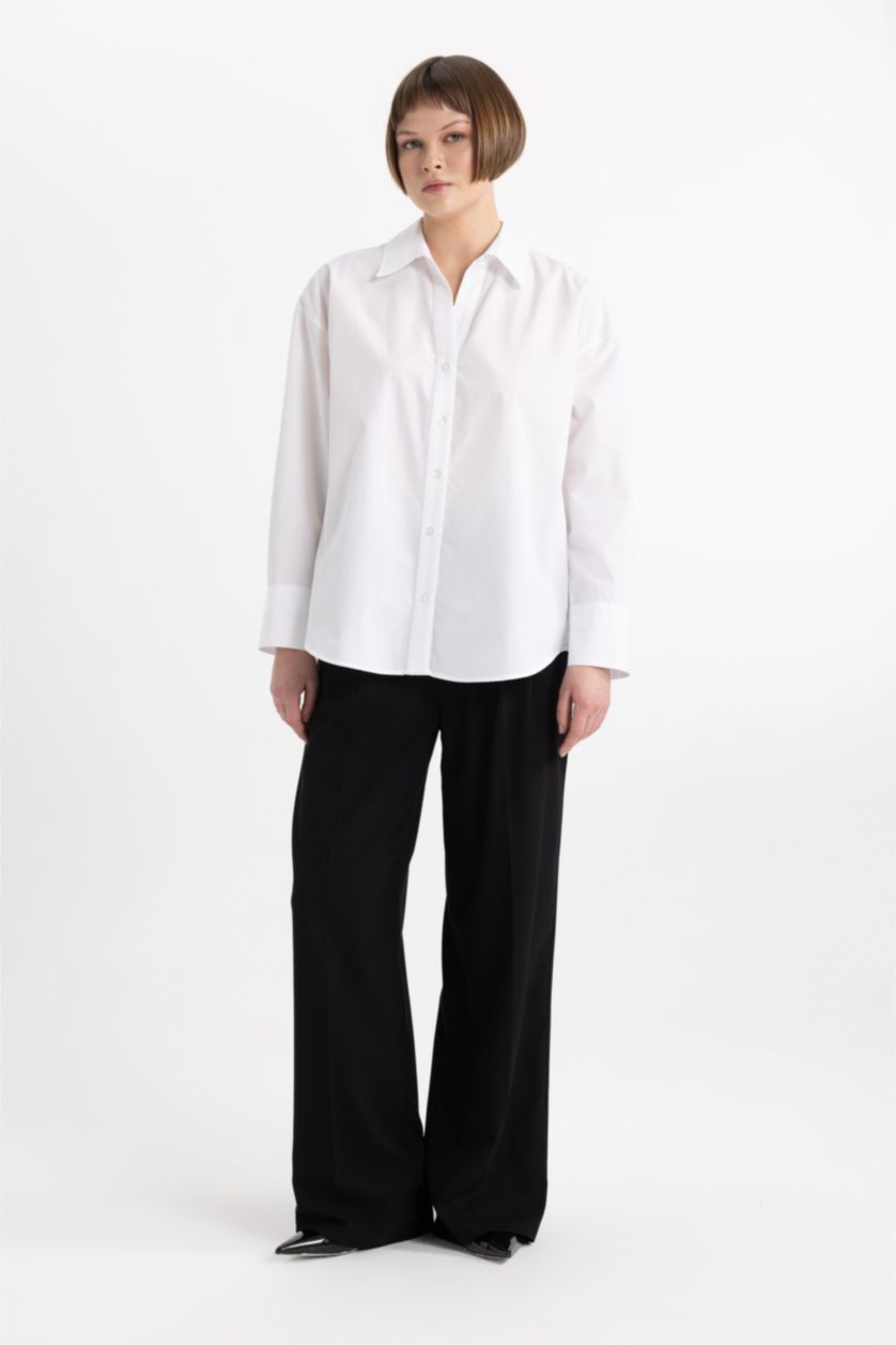 Женщины Белый Рубашка оверсайз с длинным рукавом из 100% хлопка