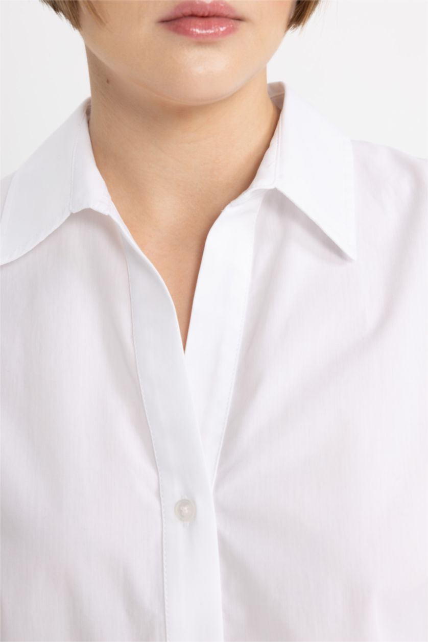 Женщины Белый Рубашка оверсайз с длинным рукавом из 100% хлопка