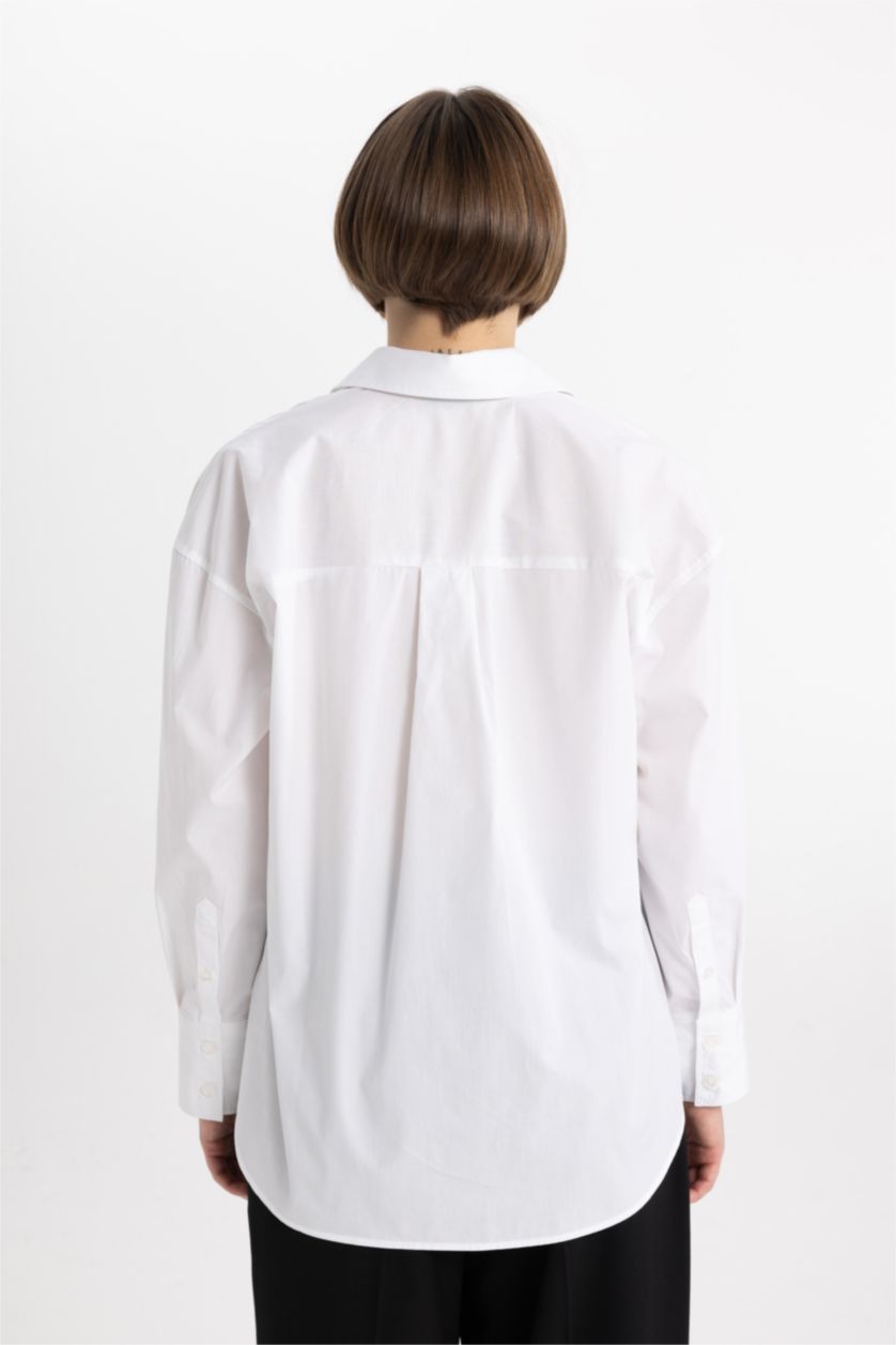 Женщины Белый Рубашка оверсайз с длинным рукавом из 100% хлопка