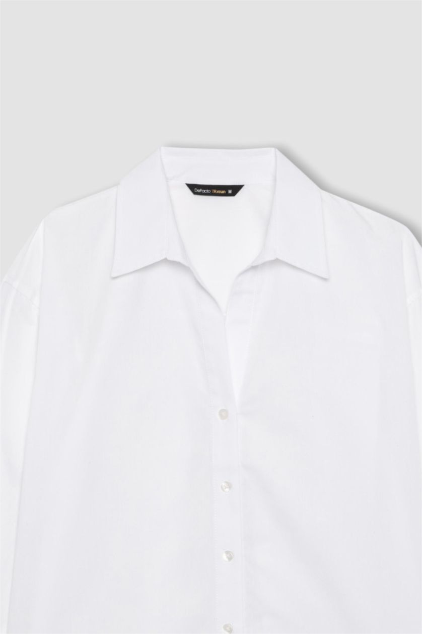 Женщины Белый Рубашка оверсайз с длинным рукавом из 100% хлопка