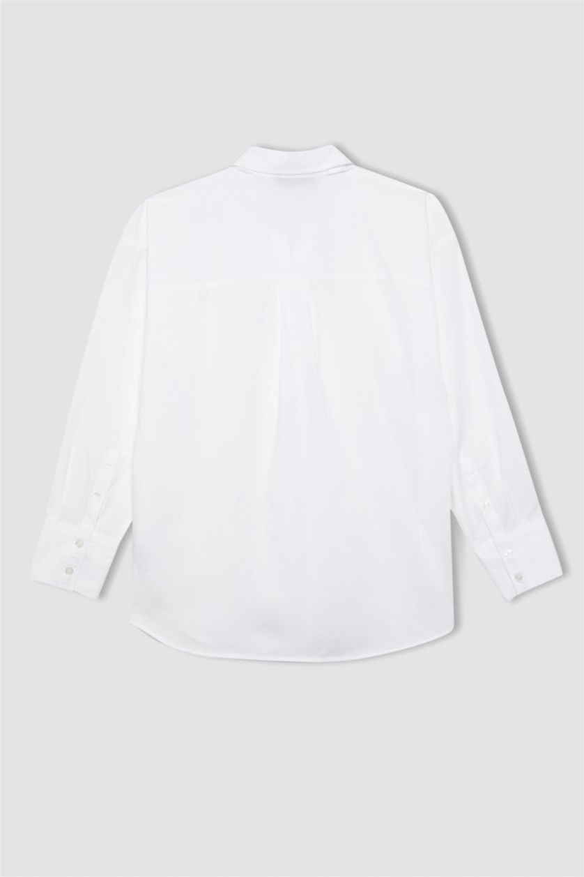 Женщины Белый Рубашка оверсайз с длинным рукавом из 100% хлопка
