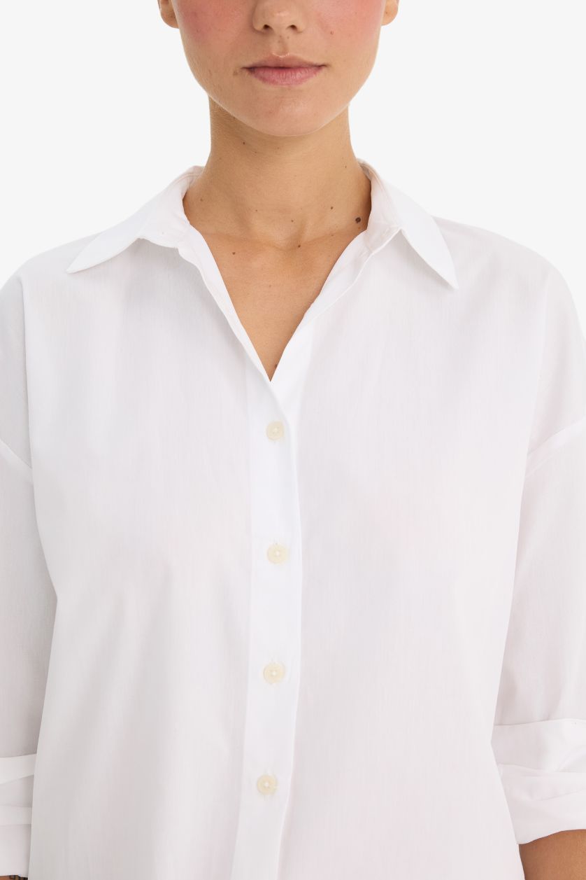 FEMME Blanc Chemise oversize unie en popeline à manches longues