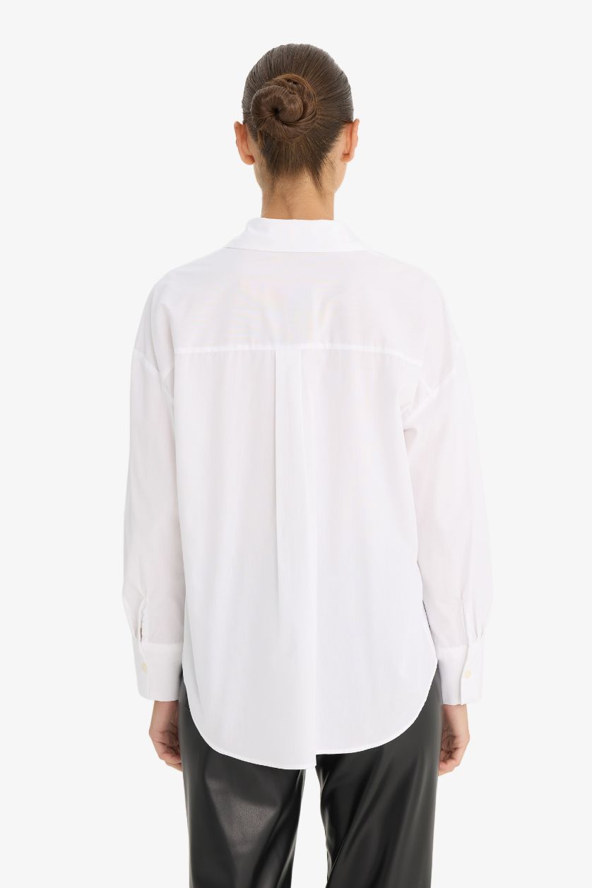 FEMME Blanc Chemise oversize unie en popeline à manches longues
