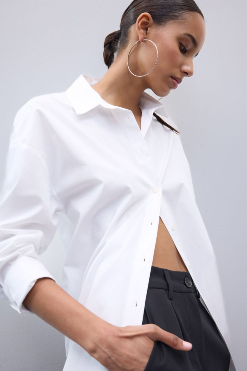 Woman White Oversize Fit Poplin Long Sleeve Shirt