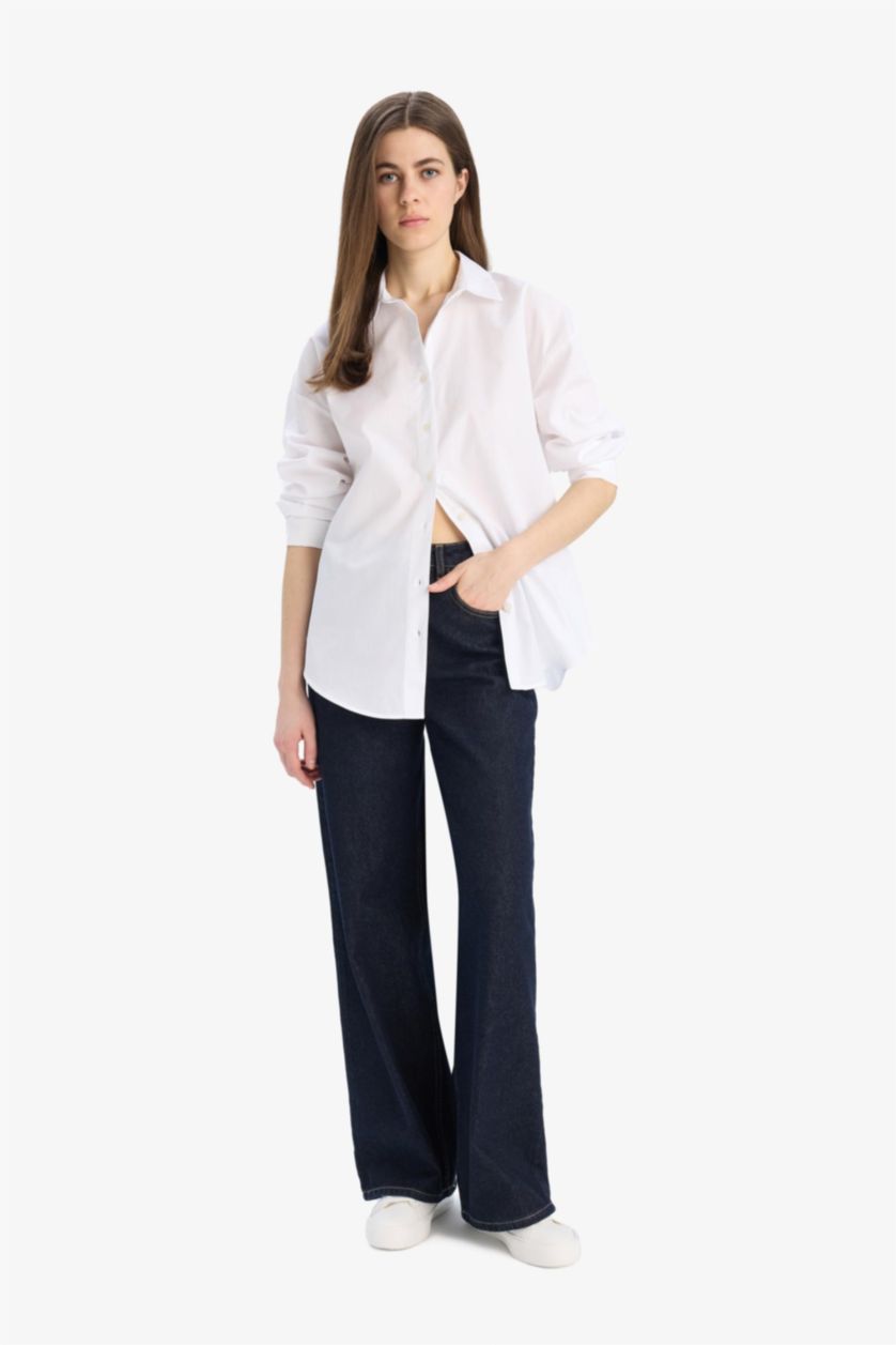 Woman White Oversize Fit Poplin Long Sleeve Shirt