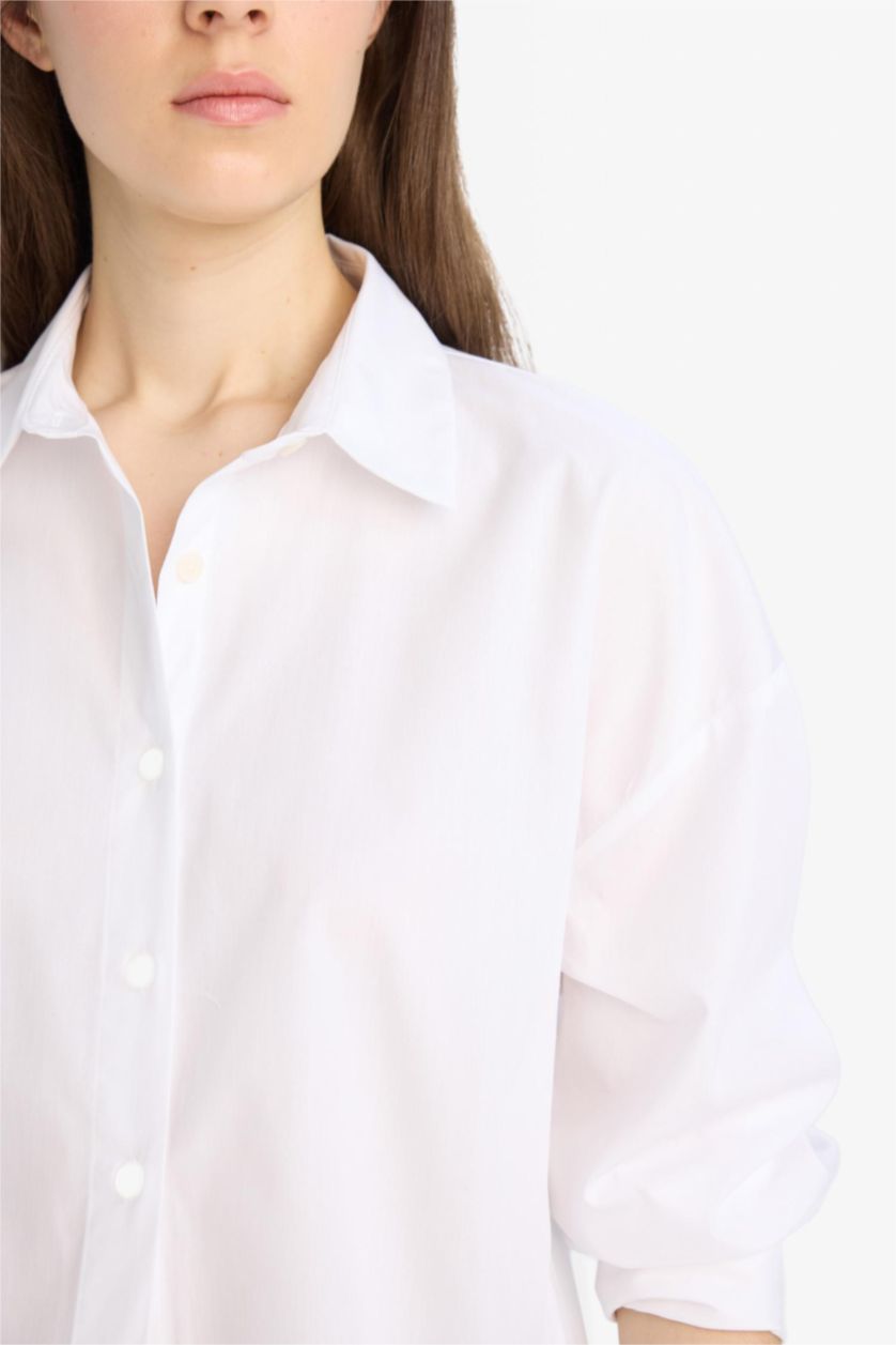Woman White Oversize Fit Poplin Long Sleeve Shirt