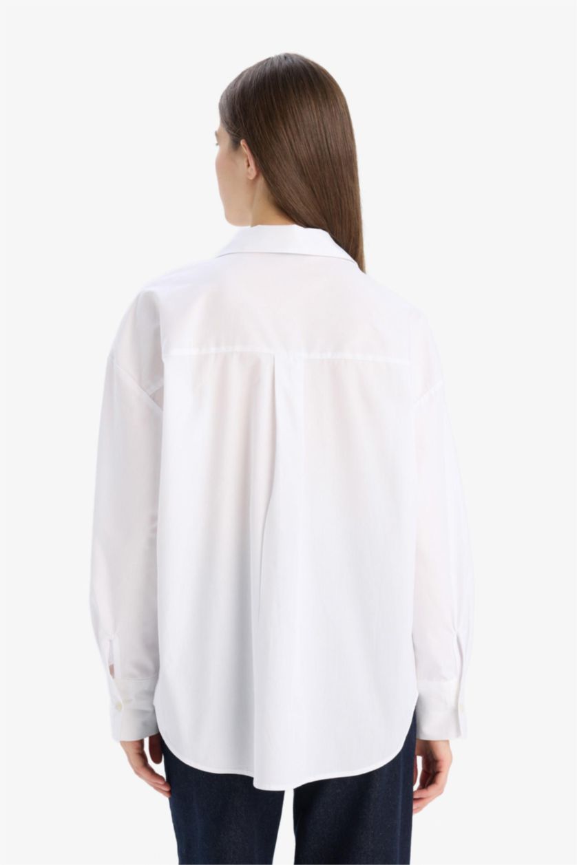 Woman White Oversize Fit Poplin Long Sleeve Shirt