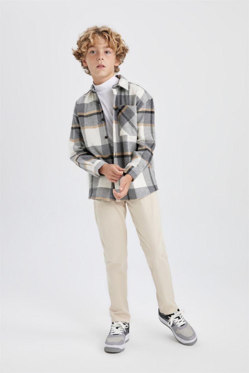 BOYS & TEENS Beige Boy Stretchy Waisted Gabardine School Trousers