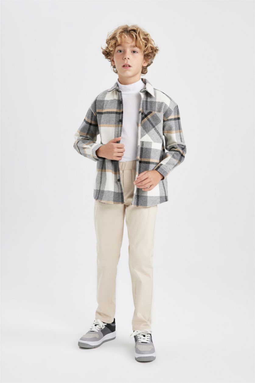 BOYS & TEENS Beige Boy Stretchy Waisted Gabardine School Trousers