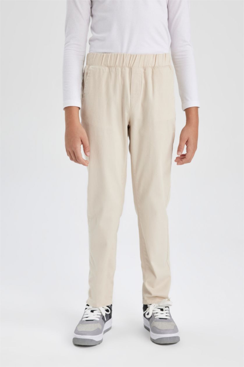 BOYS & TEENS Beige Boy Stretchy Waisted Gabardine School Trousers