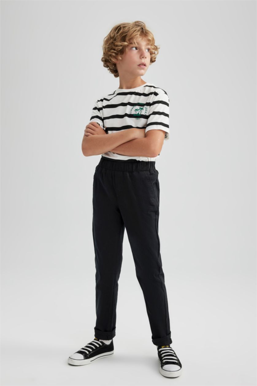 BOYS & TEENS Black Regular Fit Gabardine Trousers