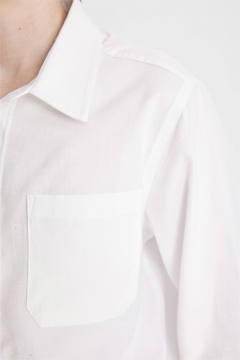 BOYS & TEENS White قميص كم طويل أوكسفورد قصة عادية