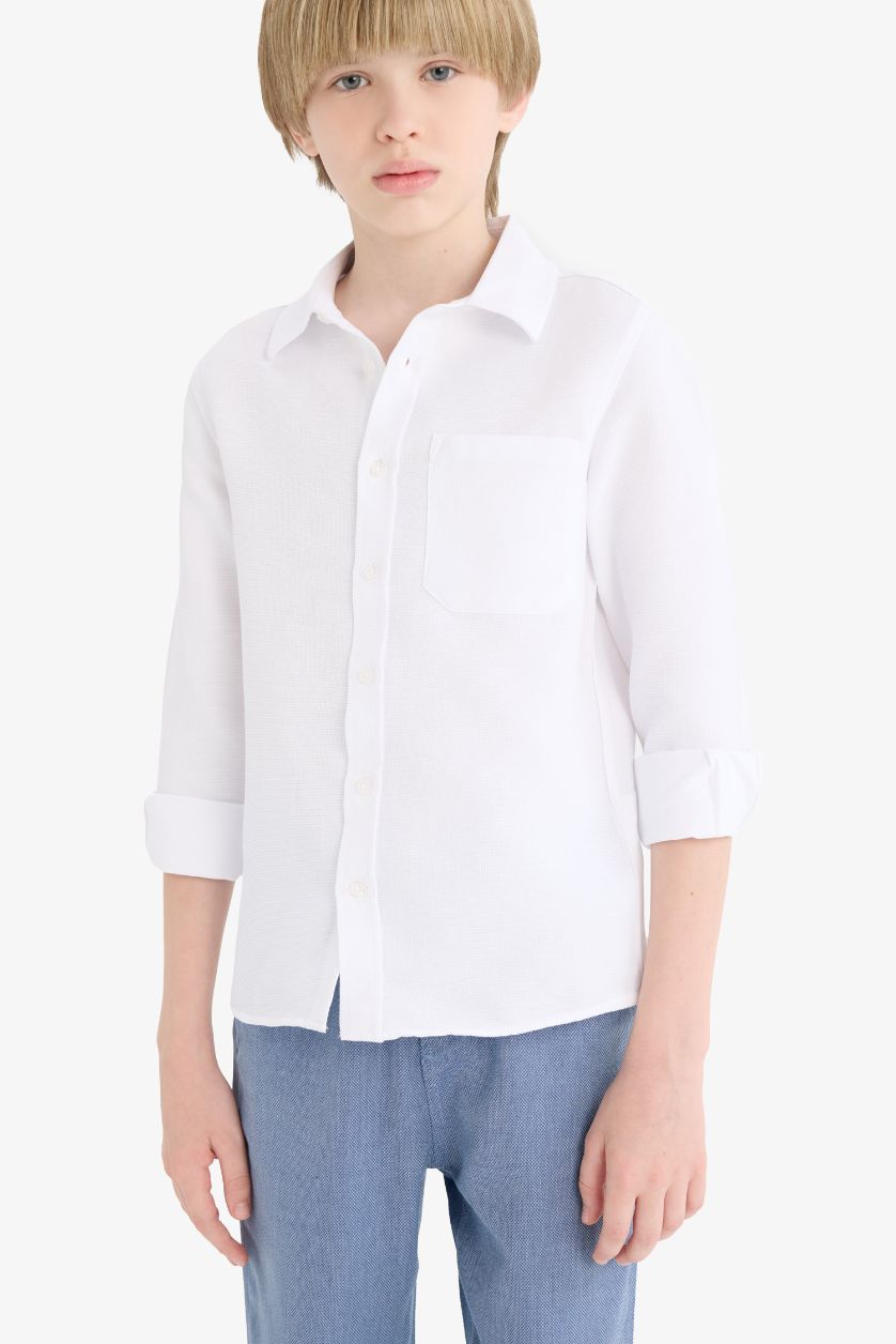 أولادي أبيض قميص بولو اولادي كم طويل أوكسفورد قصة عادية