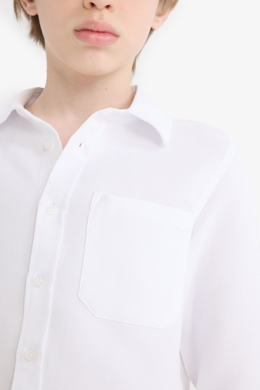 أولادي أبيض قميص بولو اولادي كم طويل أوكسفورد قصة عادية