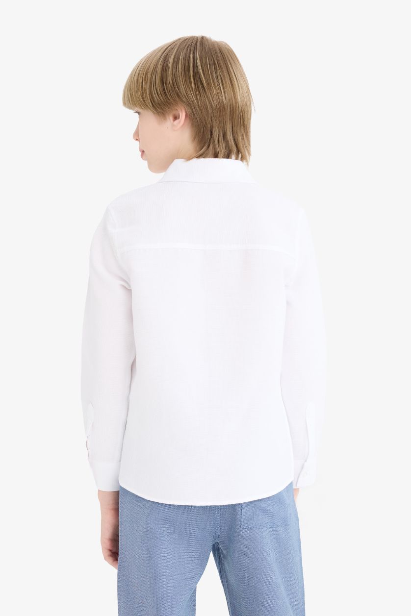 أولادي أبيض قميص بولو اولادي كم طويل أوكسفورد قصة عادية