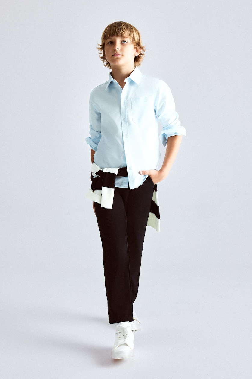 Boys & Teens Light Blue قميص ولادي ردن طويل أوكسفورد قصة عادية