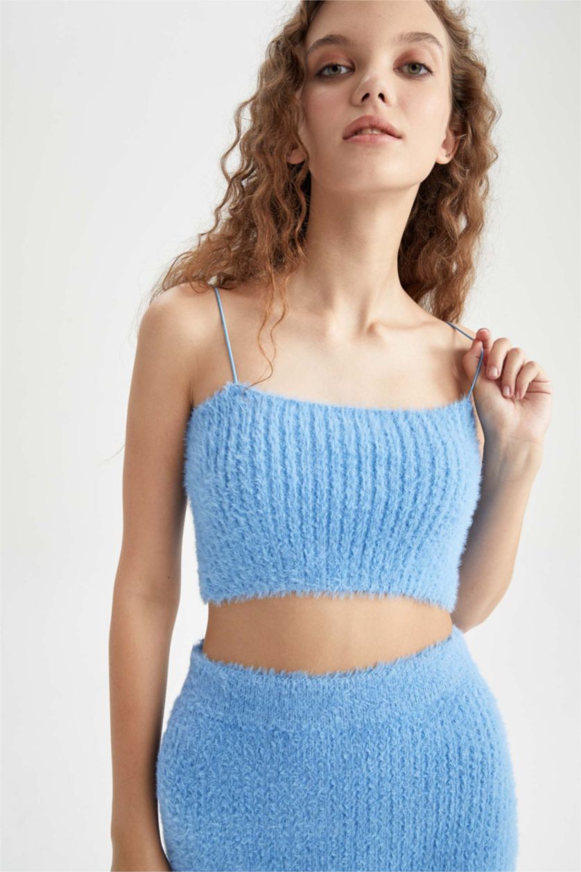 FEMME Bleu Débardeur Tricot Coupe slim raccourcie Col Carré Coool