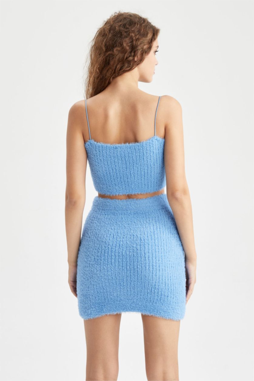 FEMME Bleu Débardeur Tricot Coupe slim raccourcie Col Carré Coool