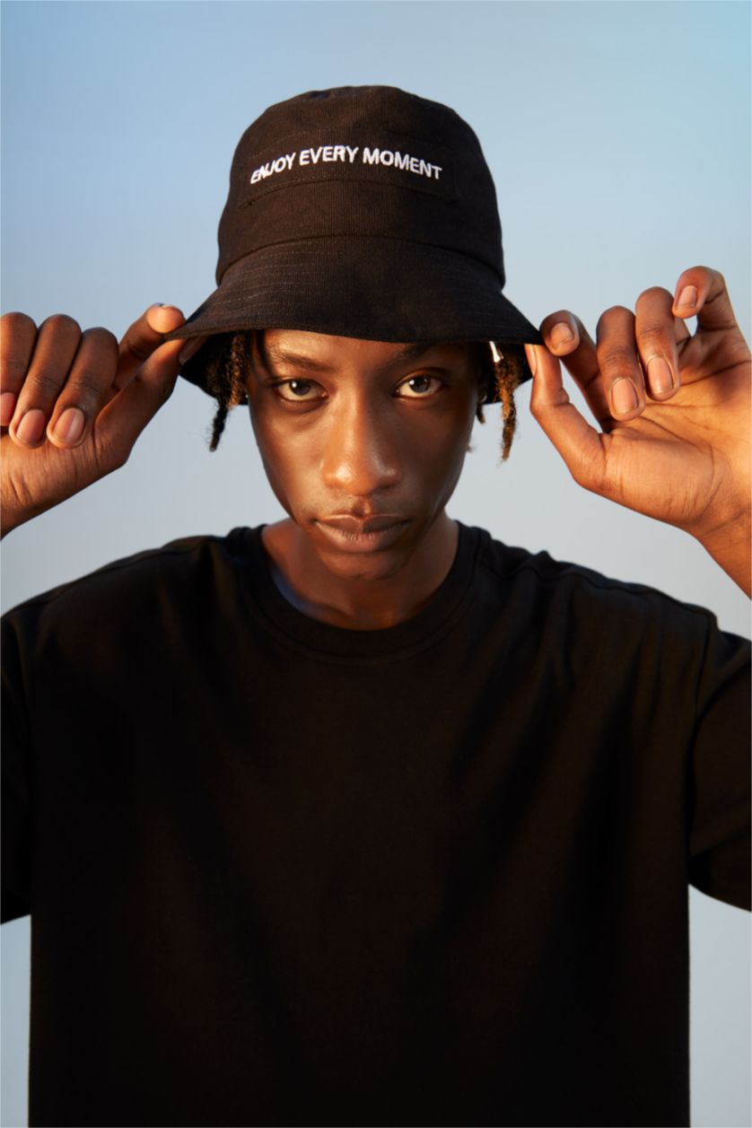 رجالي أسود قبعة دلو رجالي قطن تطريز