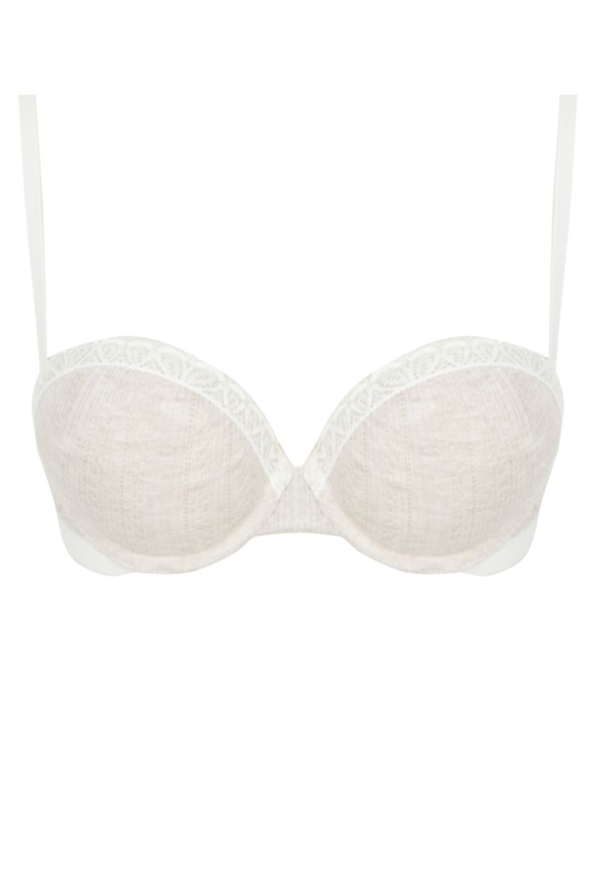 FEMME Beige Soutien-gorge push-up sans bretelles en dentelle de coton biologique