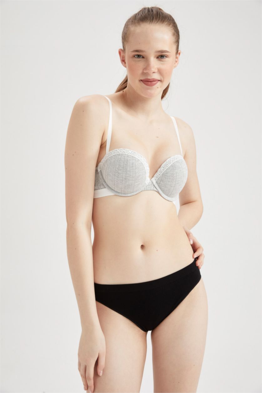FEMME Gris Soutien-gorge push-up sans bretelles en dentelle de coton biologique