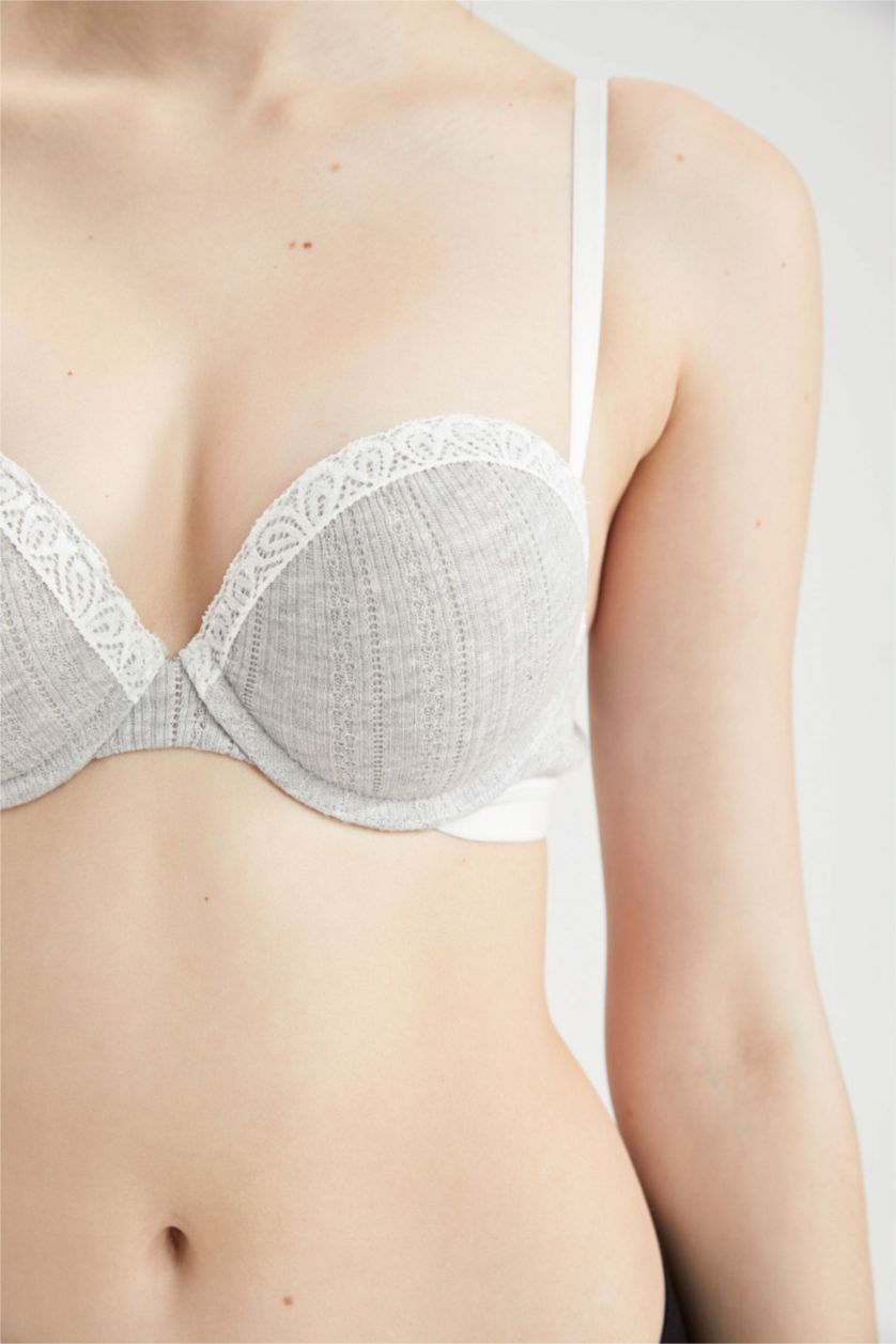 FEMME Gris Soutien-gorge push-up sans bretelles en dentelle de coton biologique