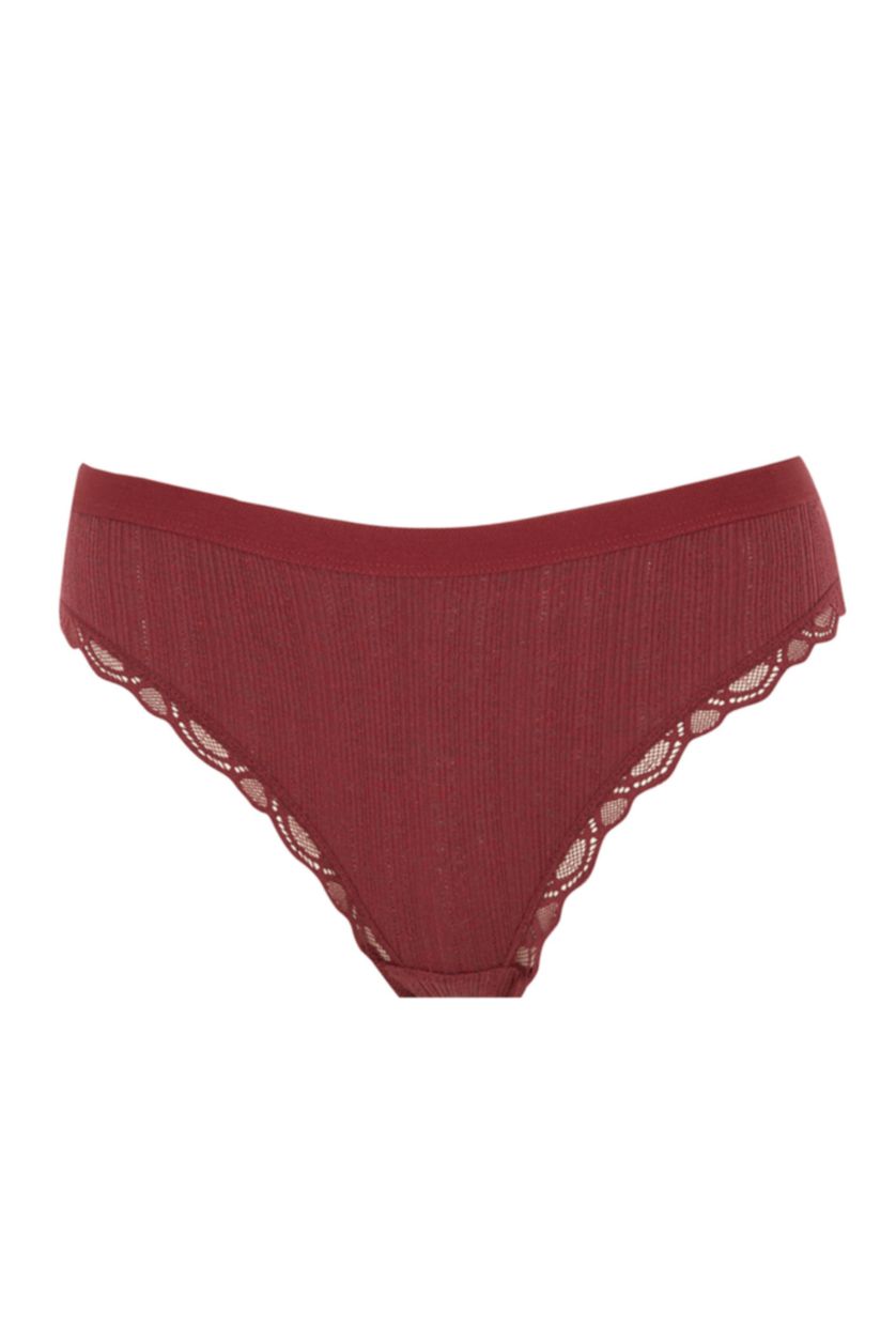 Kadın Bordo Melanj Fall in Love Dantel Detaylı Basic Brief Bikini Külot