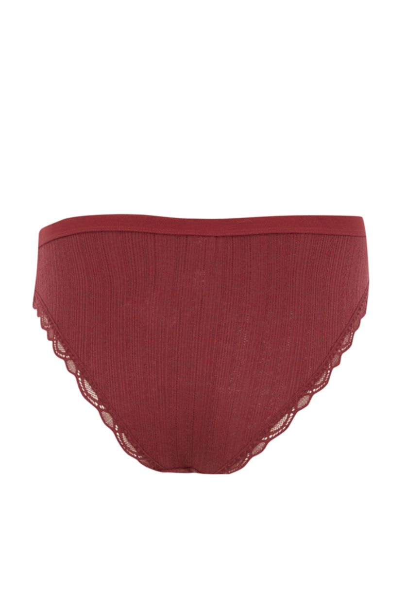 Kadın Bordo Melanj Fall in Love Dantel Detaylı Basic Brief Bikini Külot