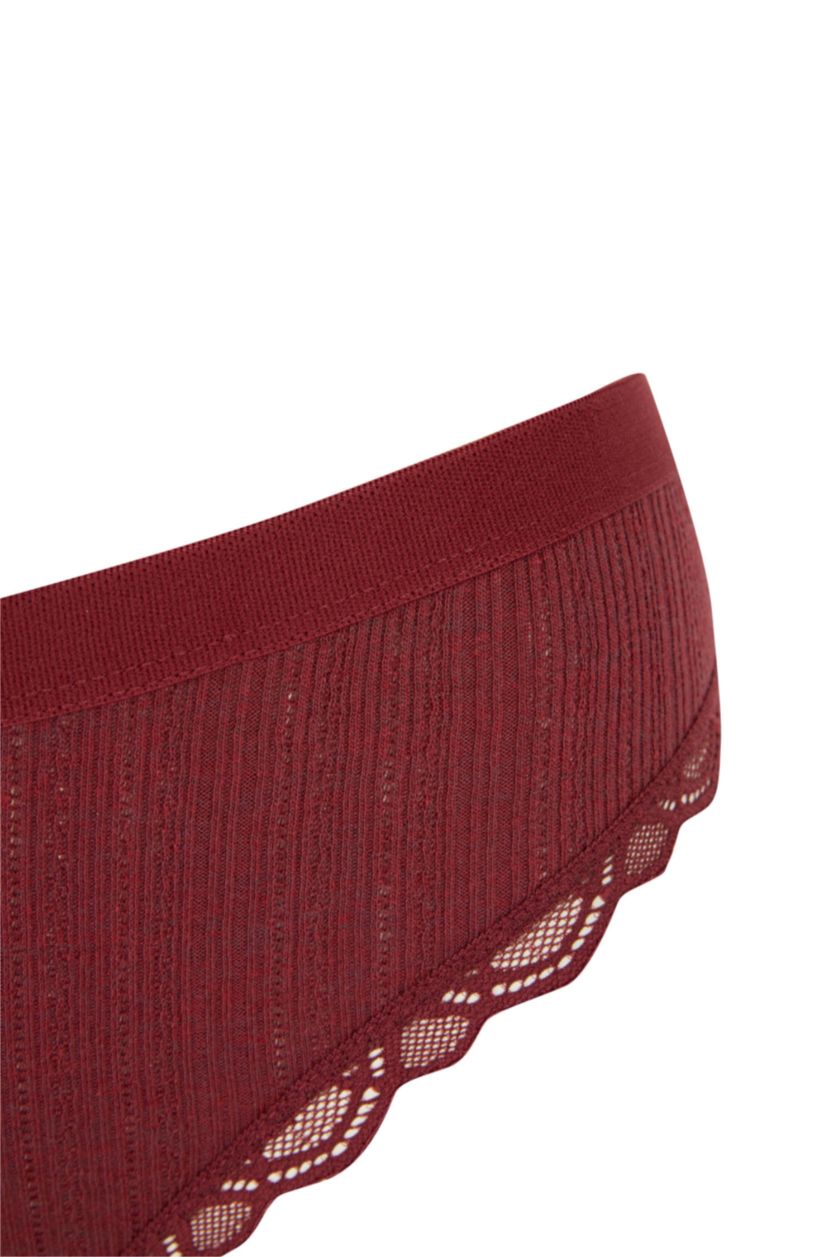 Kadın Bordo Melanj Fall in Love Dantel Detaylı Basic Brief Bikini Külot