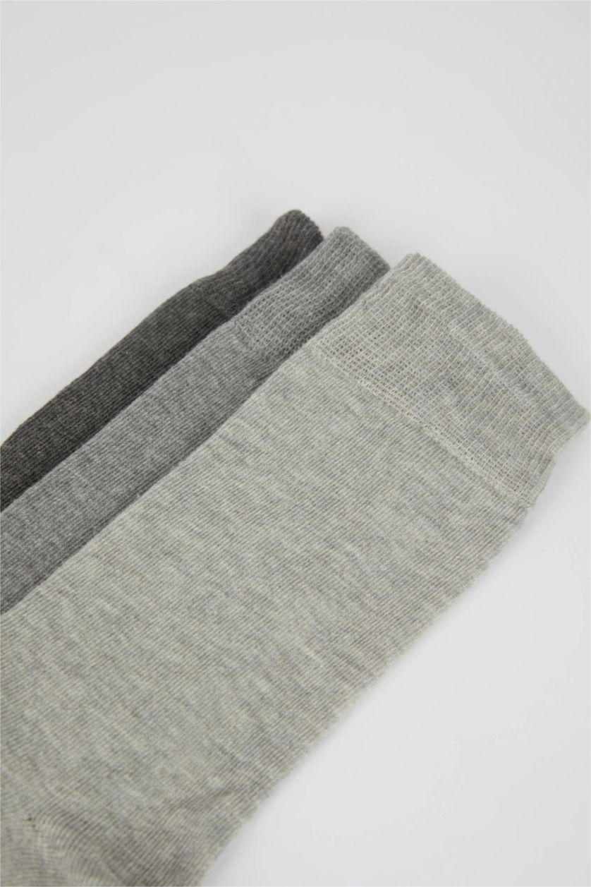 Erkek Gri Erkek Pamuklu 3'lü Uzun Çorap