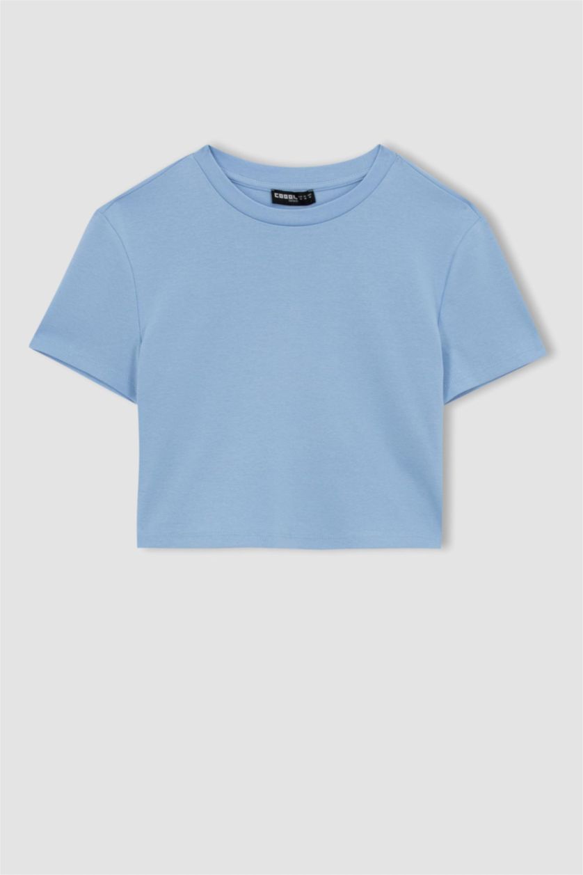 WOMAN Blue Slim Fit Ribana Short Sleeve T-Shirt