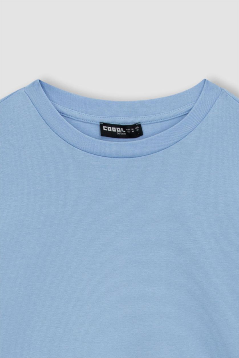 WOMAN Blue Slim Fit Ribana Short Sleeve T-Shirt