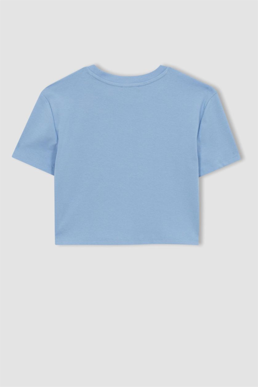 WOMAN Blue Slim Fit Ribana Short Sleeve T-Shirt