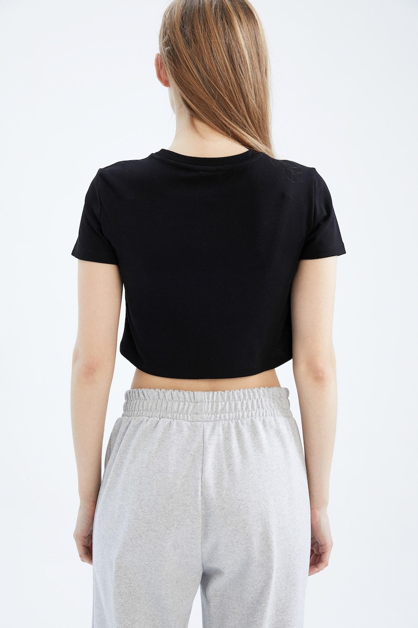 حريمي أسود Slim Fit Ribana Short Sleeve T-Shirt