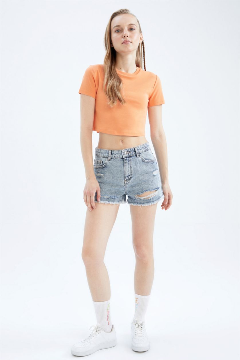 Женщины Оранжевый Кроп топ с коротким рукавом, коллекция Coool