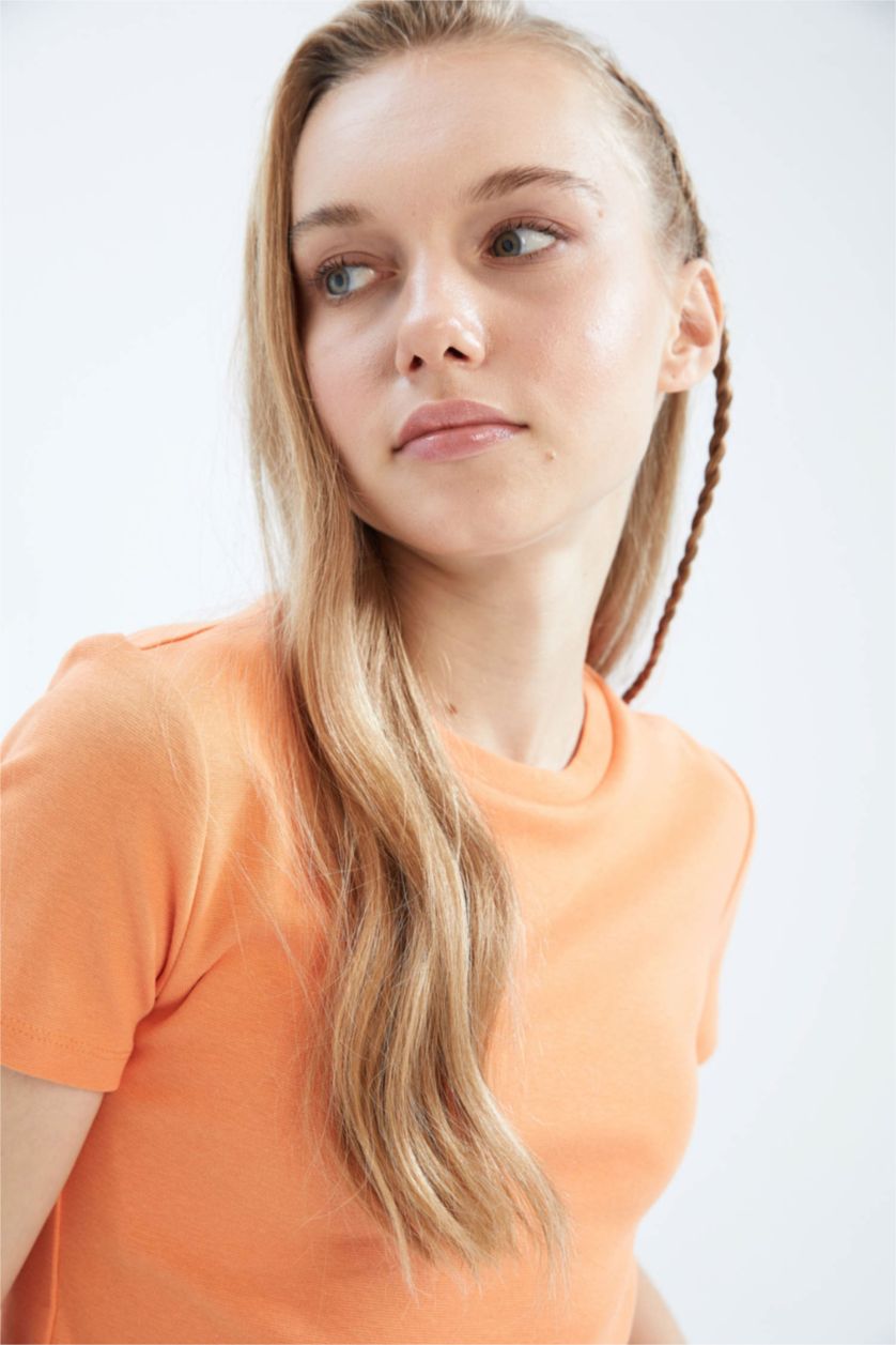 Женщины Оранжевый Кроп топ с коротким рукавом, коллекция Coool