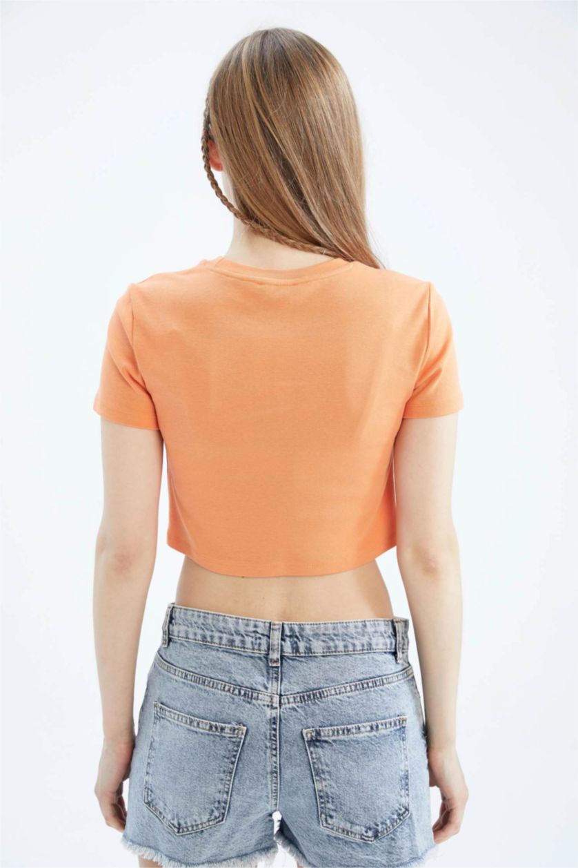 Женщины Оранжевый Кроп топ с коротким рукавом, коллекция Coool