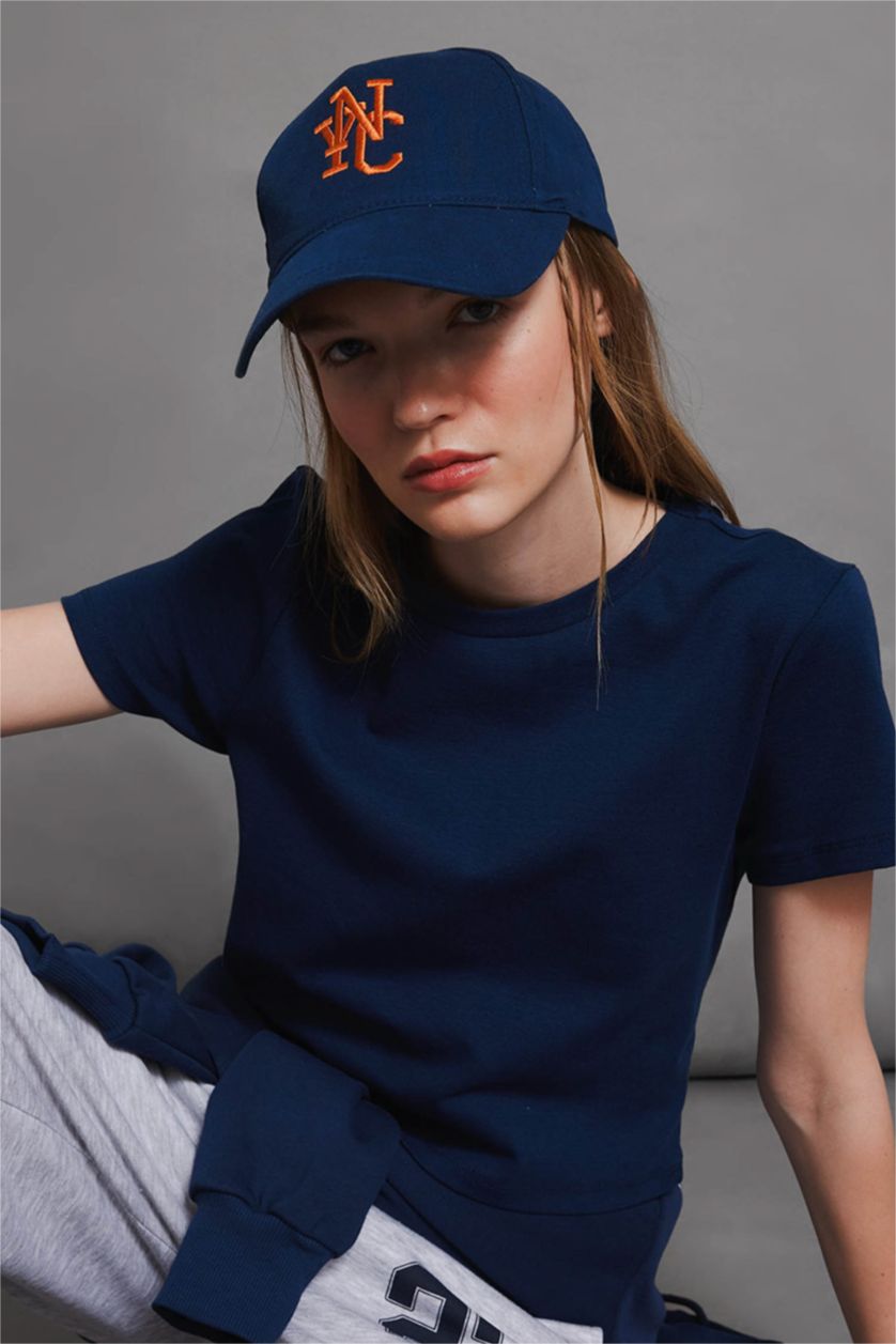 Kadın Lacivert Fıtted Ribana Basıc Tişört