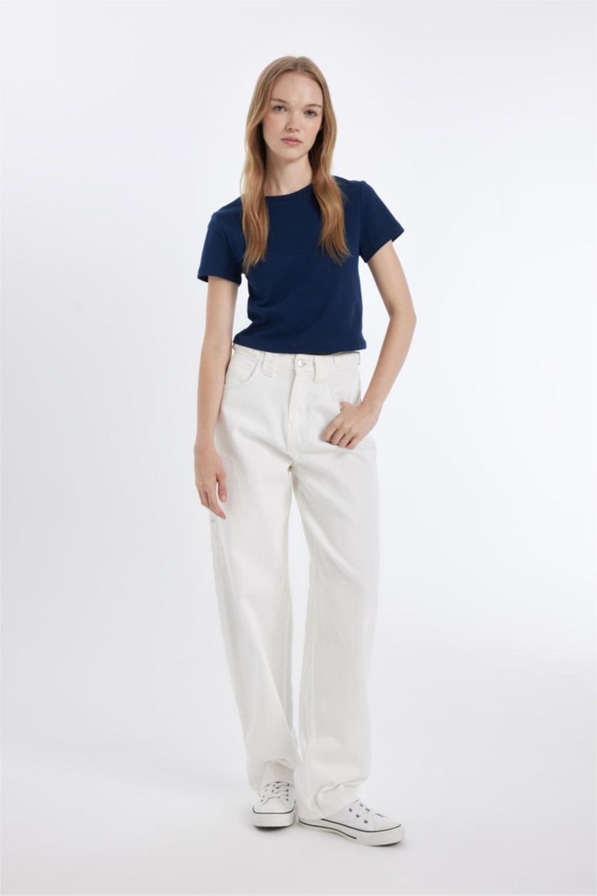 Kadın Lacivert Fıtted Ribana Basıc Tişört