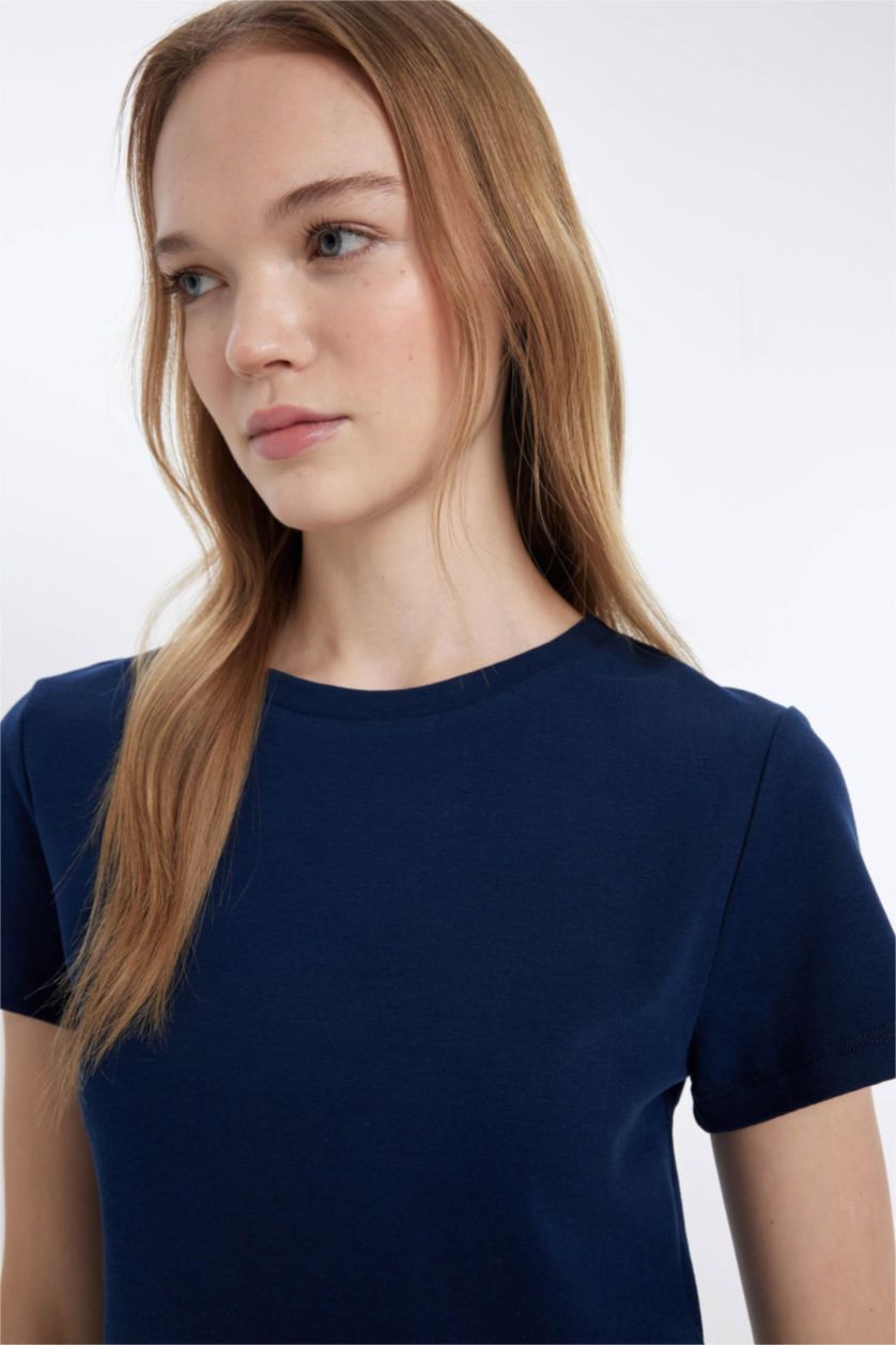 Kadın Lacivert Fıtted Ribana Basıc Tişört