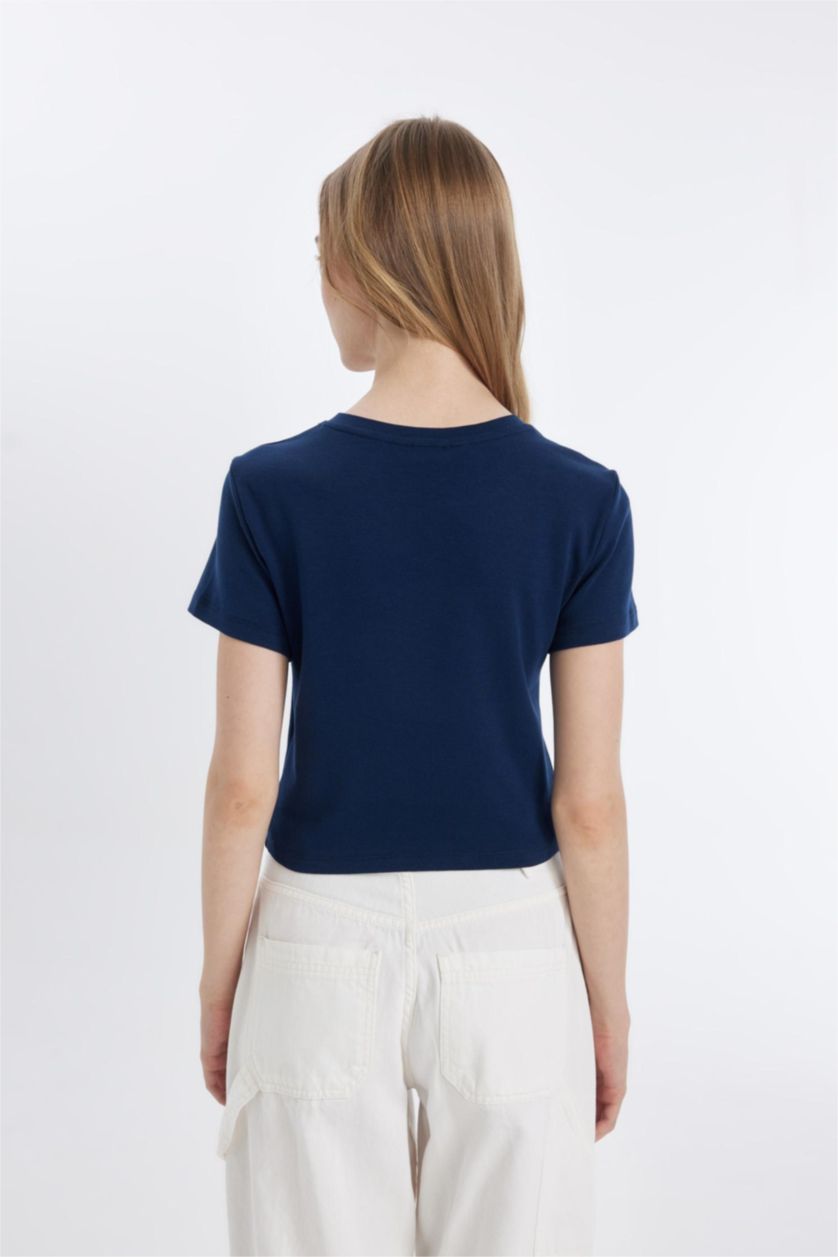 Kadın Lacivert Fıtted Ribana Basıc Tişört